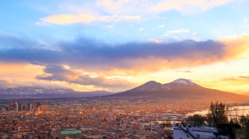 Mount Vesuvius. Dawn over Naples. Time Lapse
