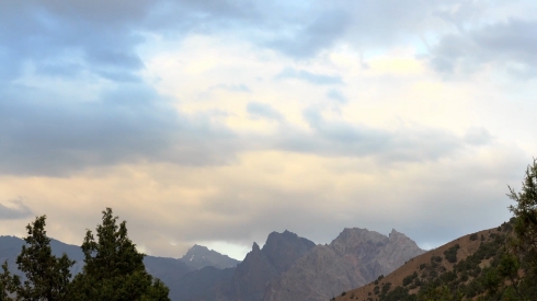 Mountains in clouds. Pamir, Tajikistan 