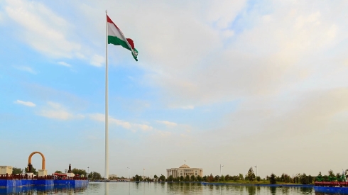 Palais des Nations and flagpole with a flag. Dushanbe, Tajikistan. Time Lapse